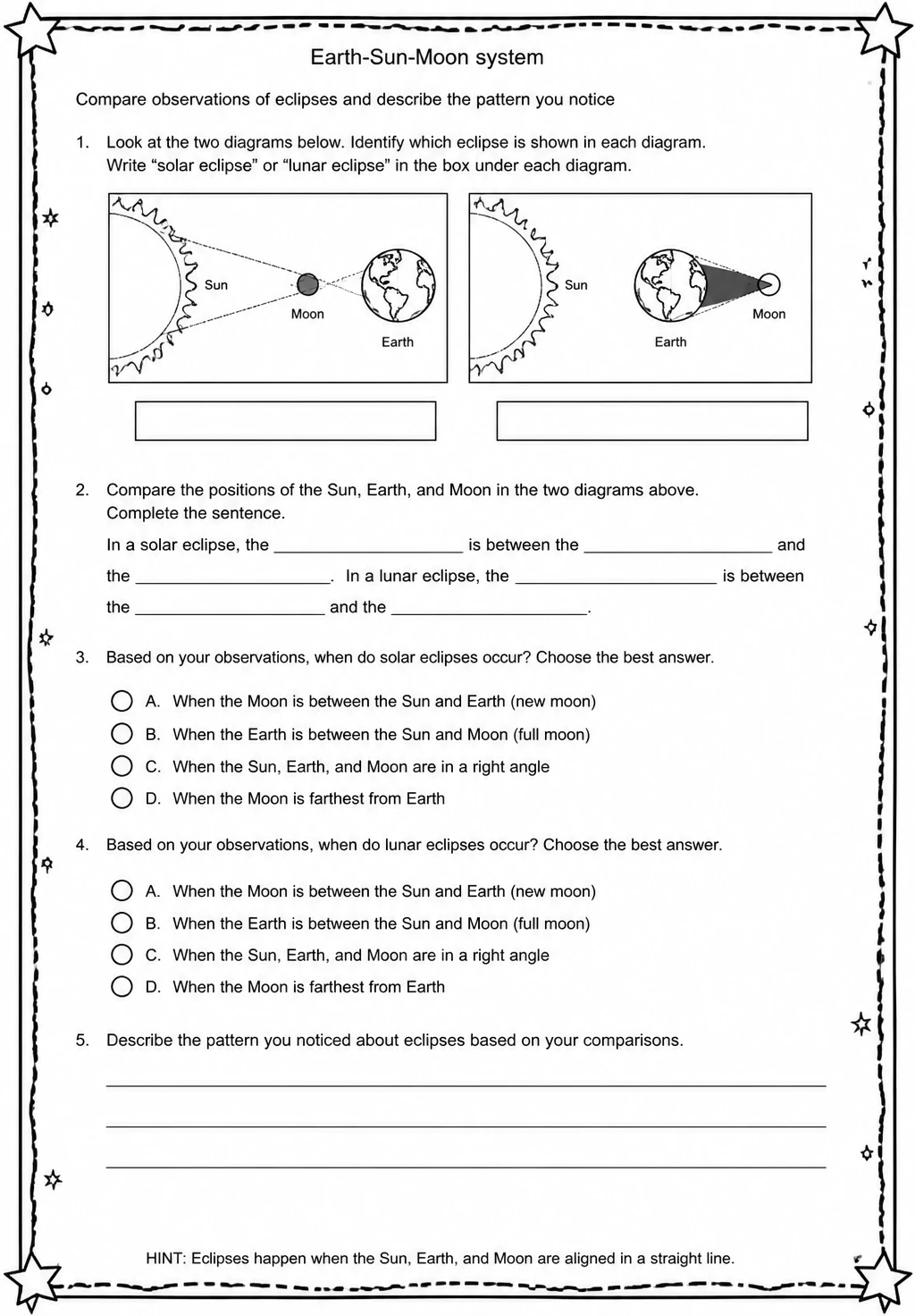 Compare observations of eclipses and describe the pattern you notice