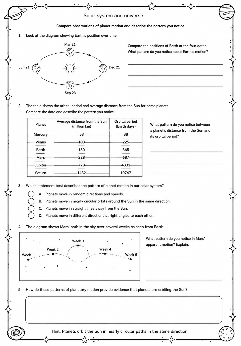 Compare observations of planet motion and describe the pattern you notice