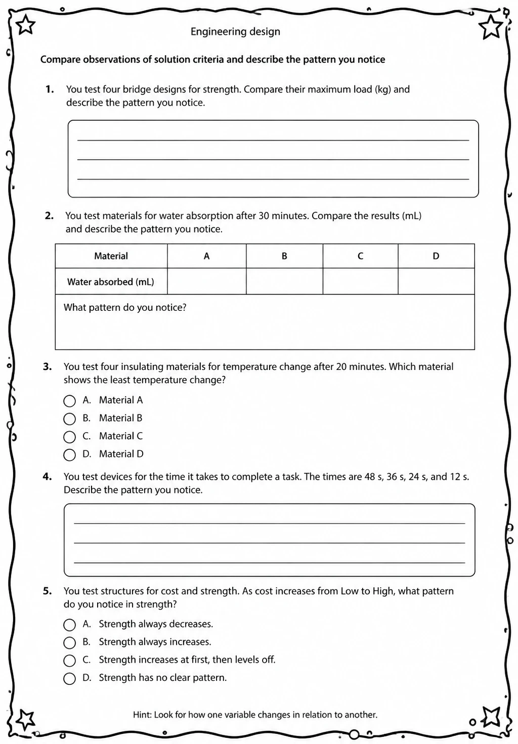 Compare observations of solution criteria and describe the pattern you notice