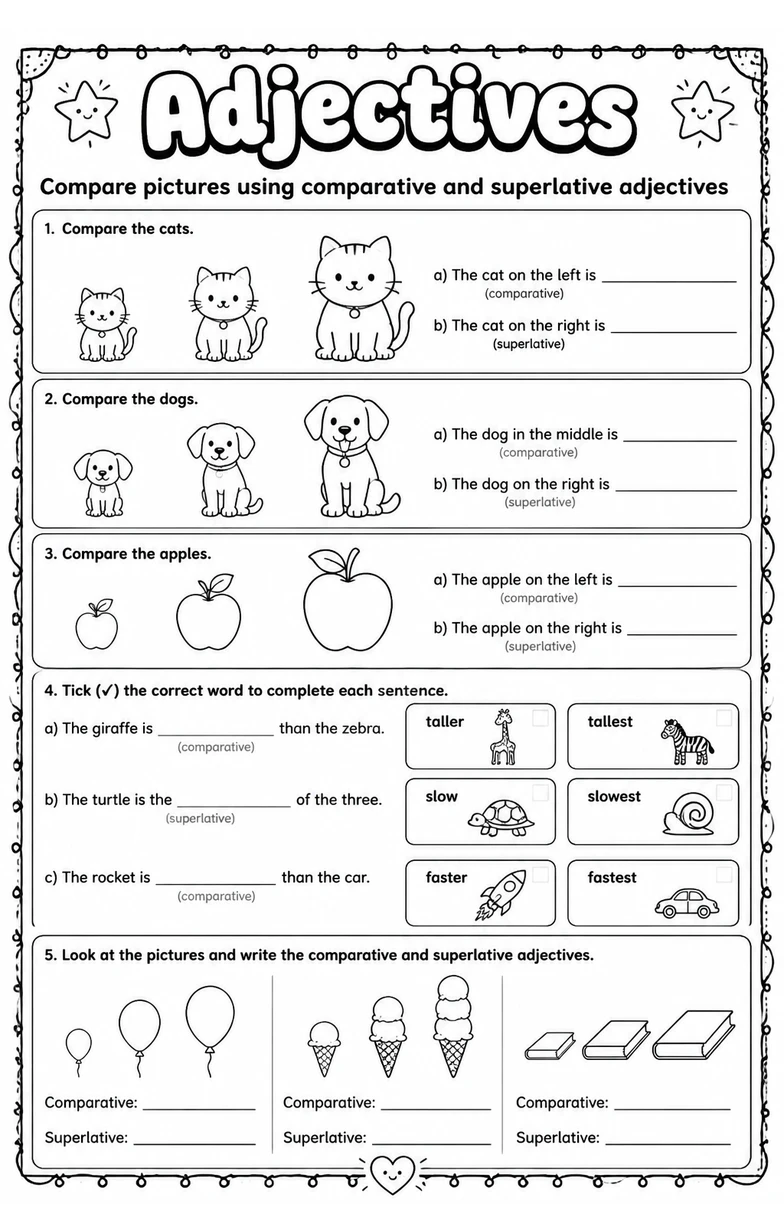 Compare pictures using comparative and superlative adjectives