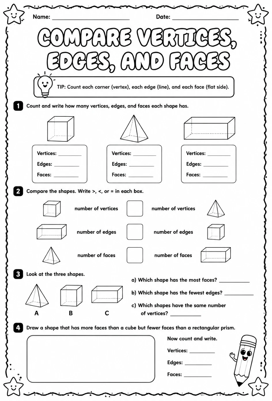 Compare vertices, edges, and faces