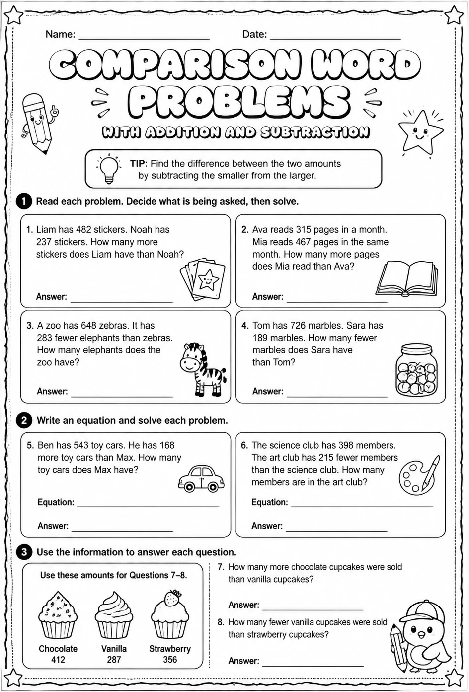 Comparison word problems with addition and subtraction