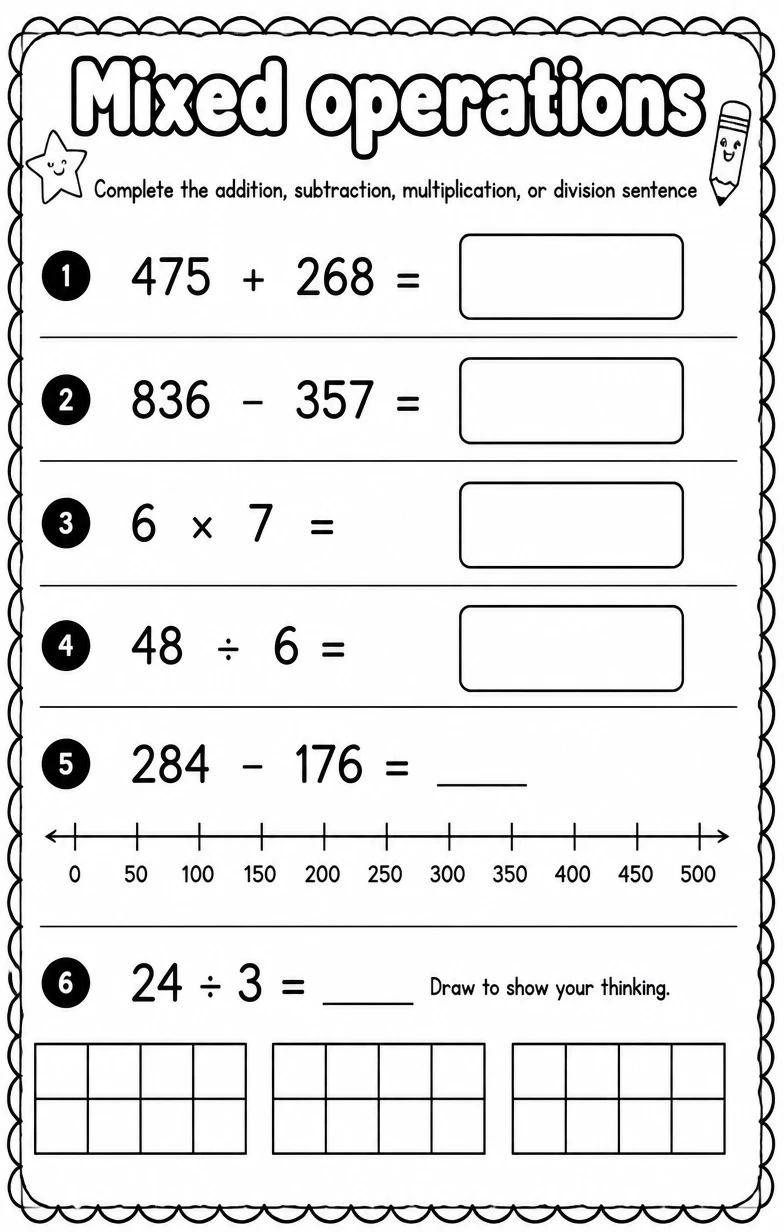 Complete the addition, subtraction, multiplication, or division sentence