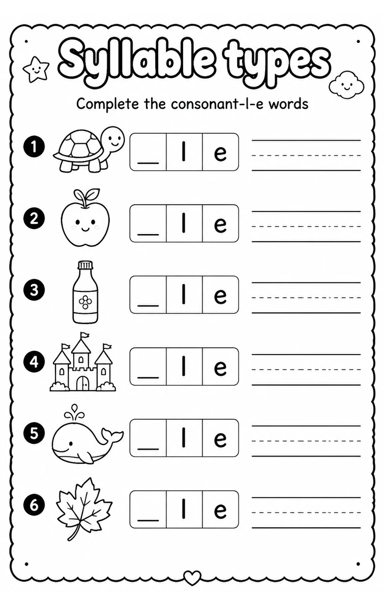 Complete the consonant-l-e words