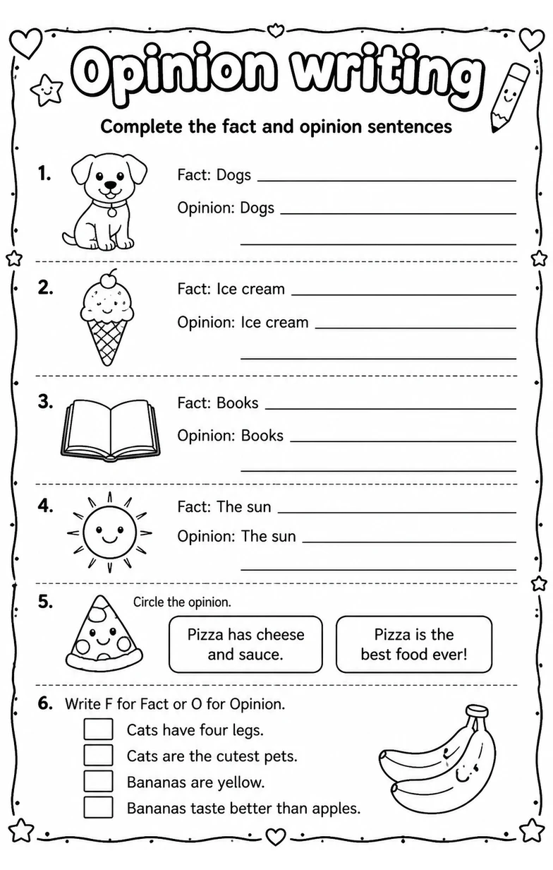 Complete the fact and opinion sentences