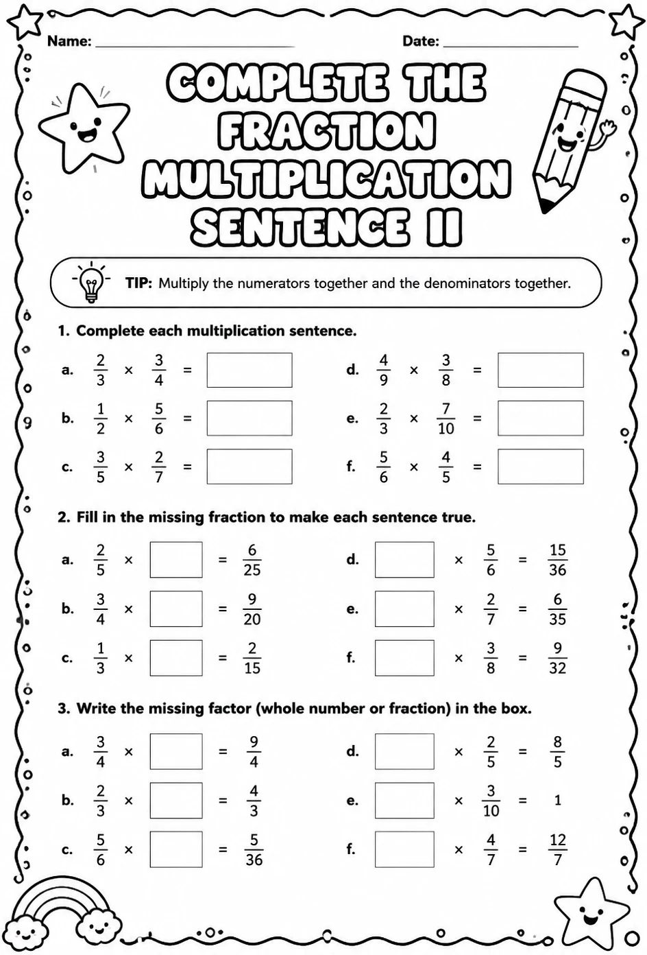 Complete the fraction multiplication sentence II