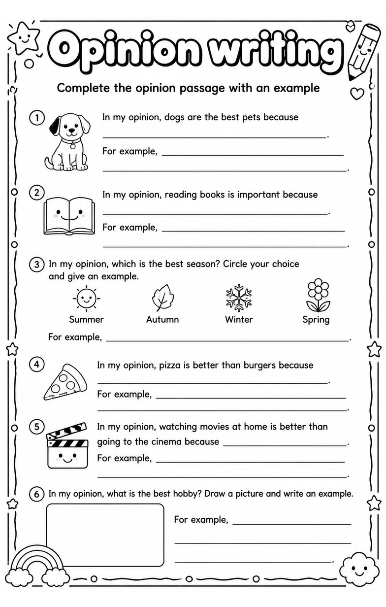 Complete the opinion passage with an example