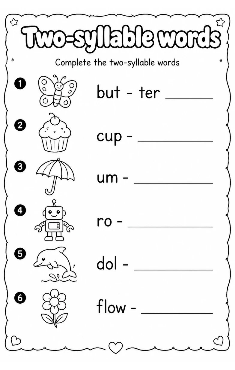 Complete the two-syllable words