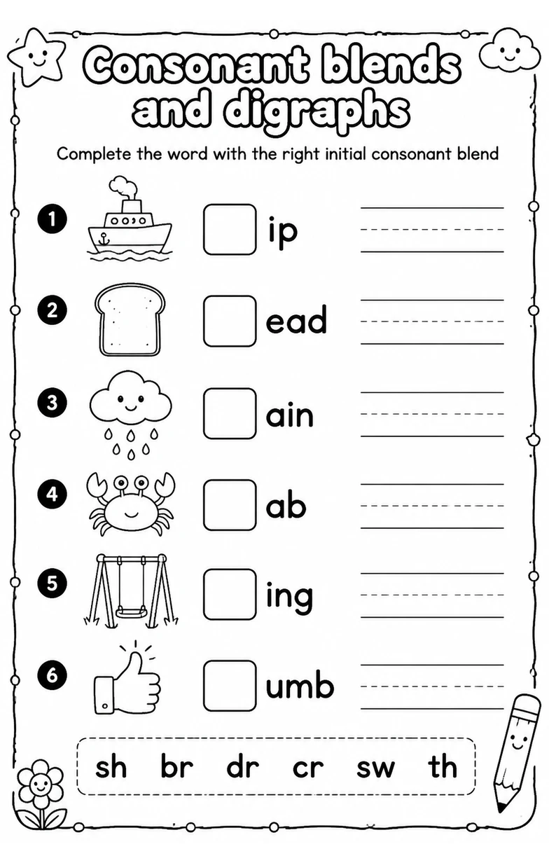 Complete the word with the right initial consonant blend