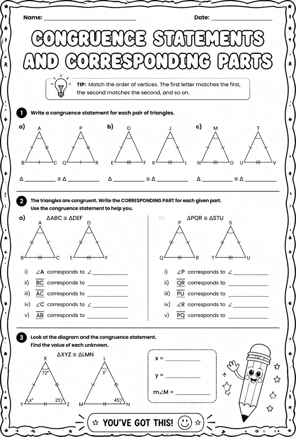 Congruence statements and corresponding parts