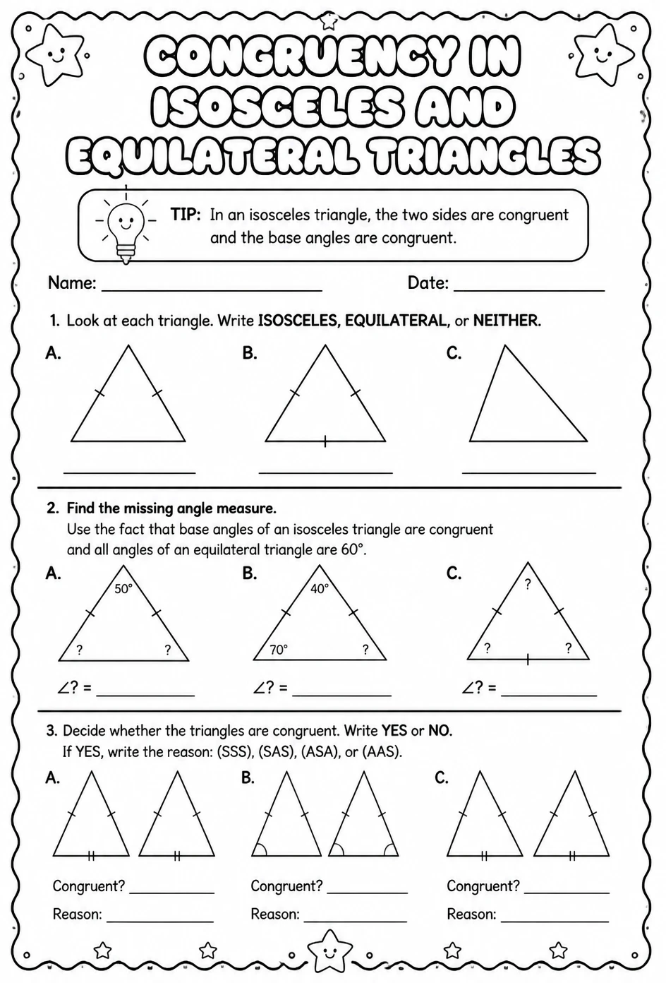 Congruency in isosceles and equilateral triangles