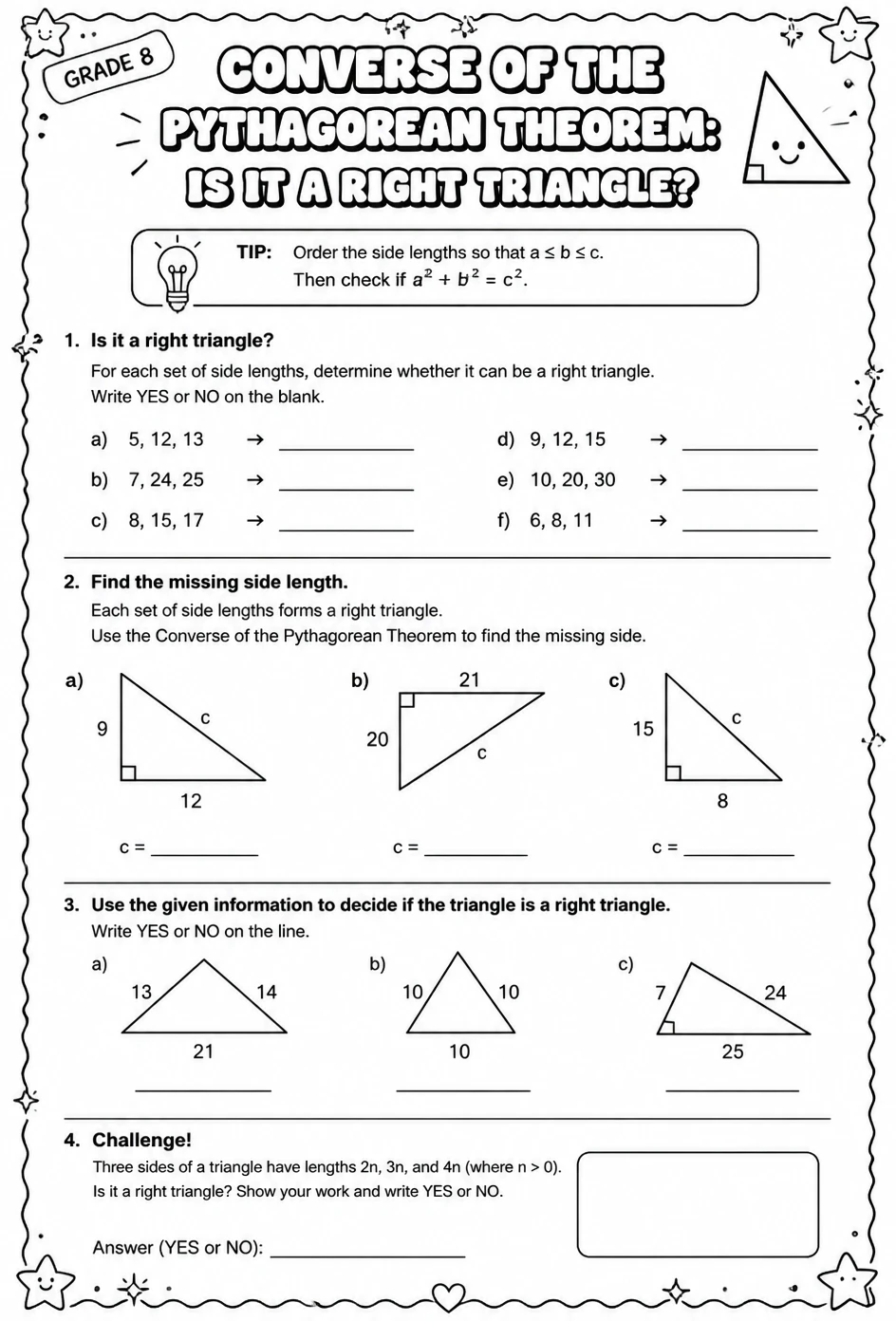 Converse of the Pythagorean theorem: is it a right triangle?