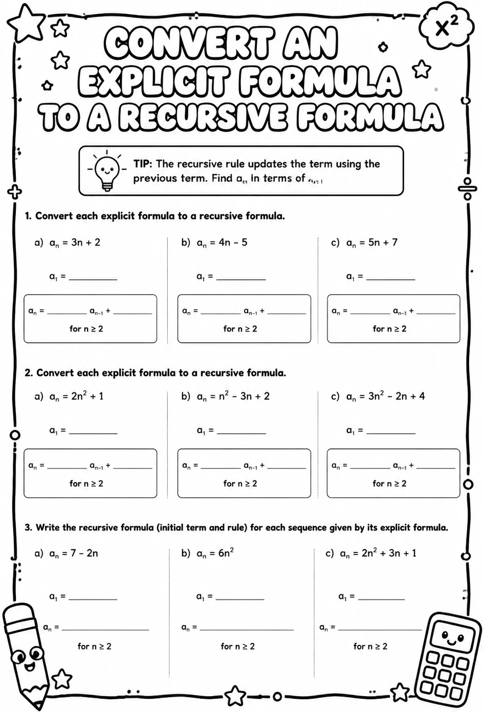 Convert an explicit formula to a recursive formula