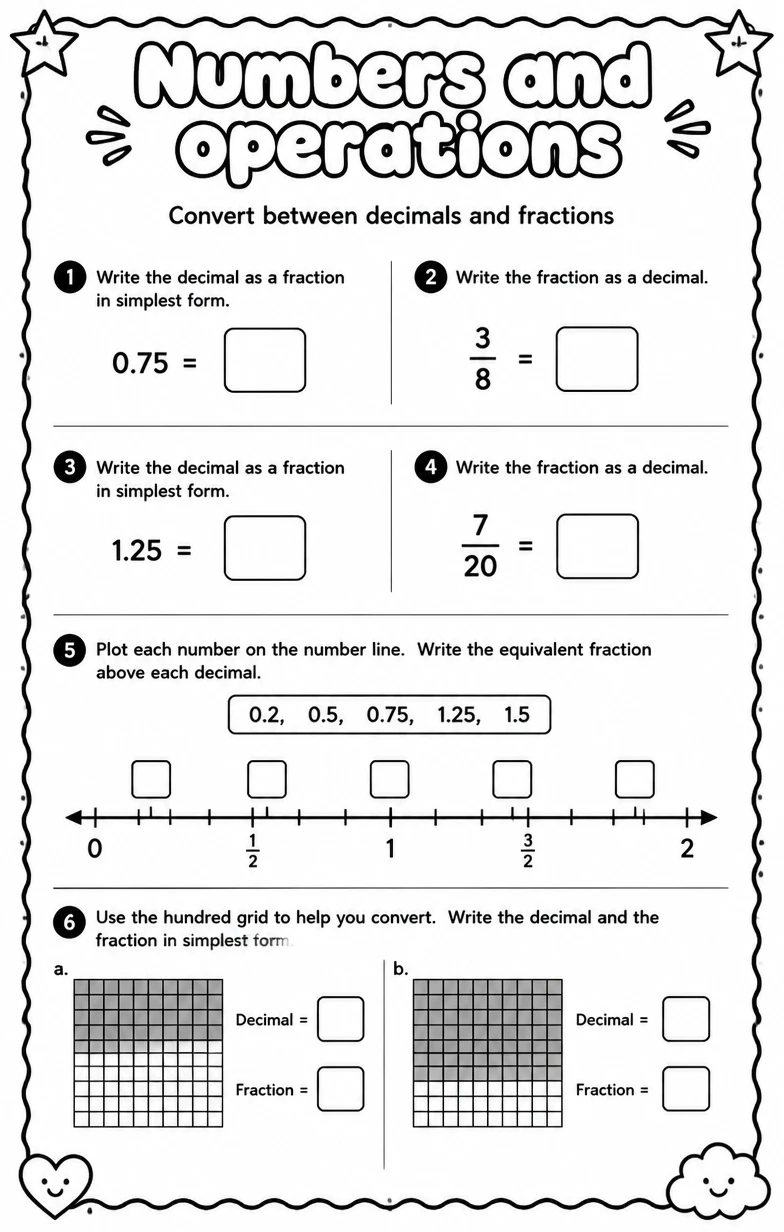 Convert between decimals and fractions
