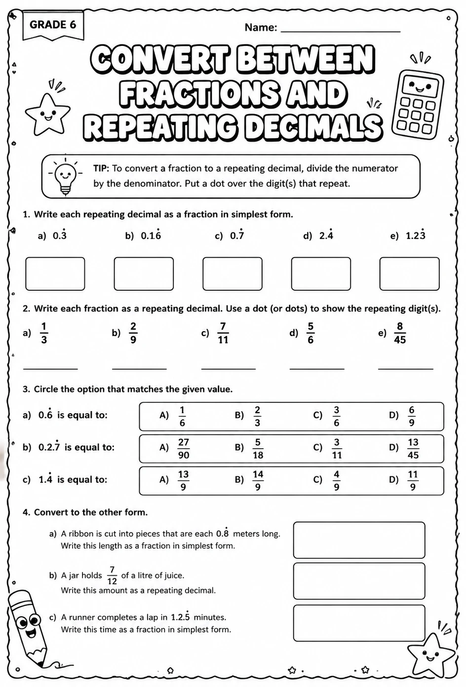 Convert between fractions and repeating decimals