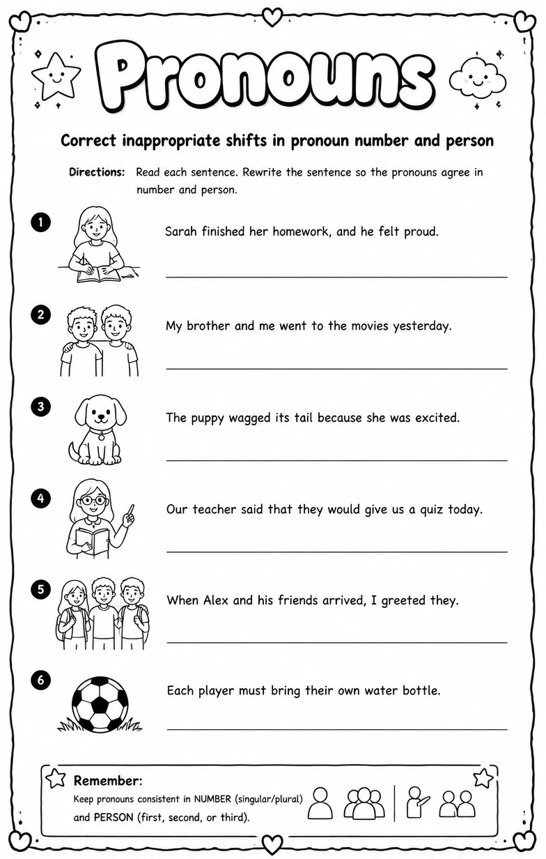 Correct inappropriate shifts in pronoun number and person