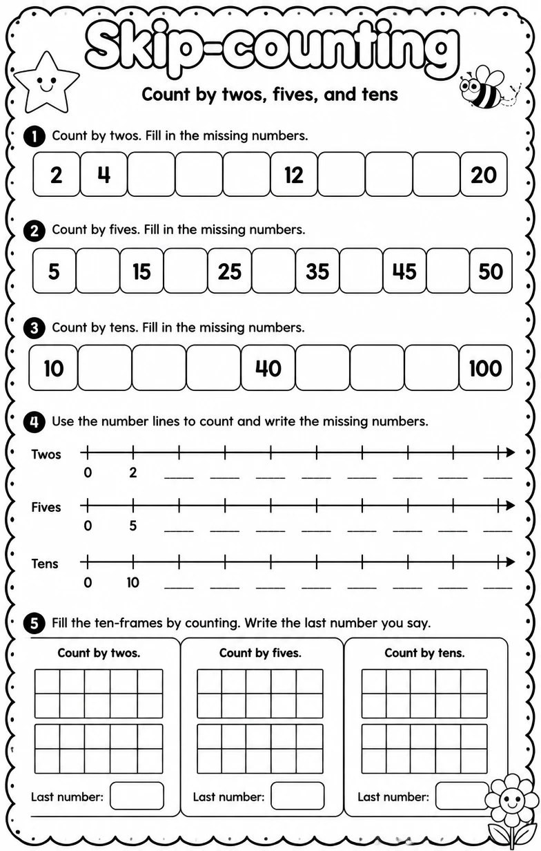 Count by twos, fives, and tens