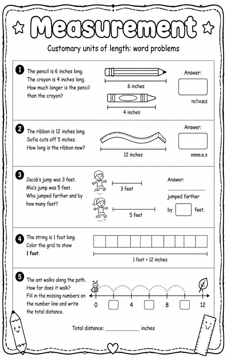 Customary units of length: word problems