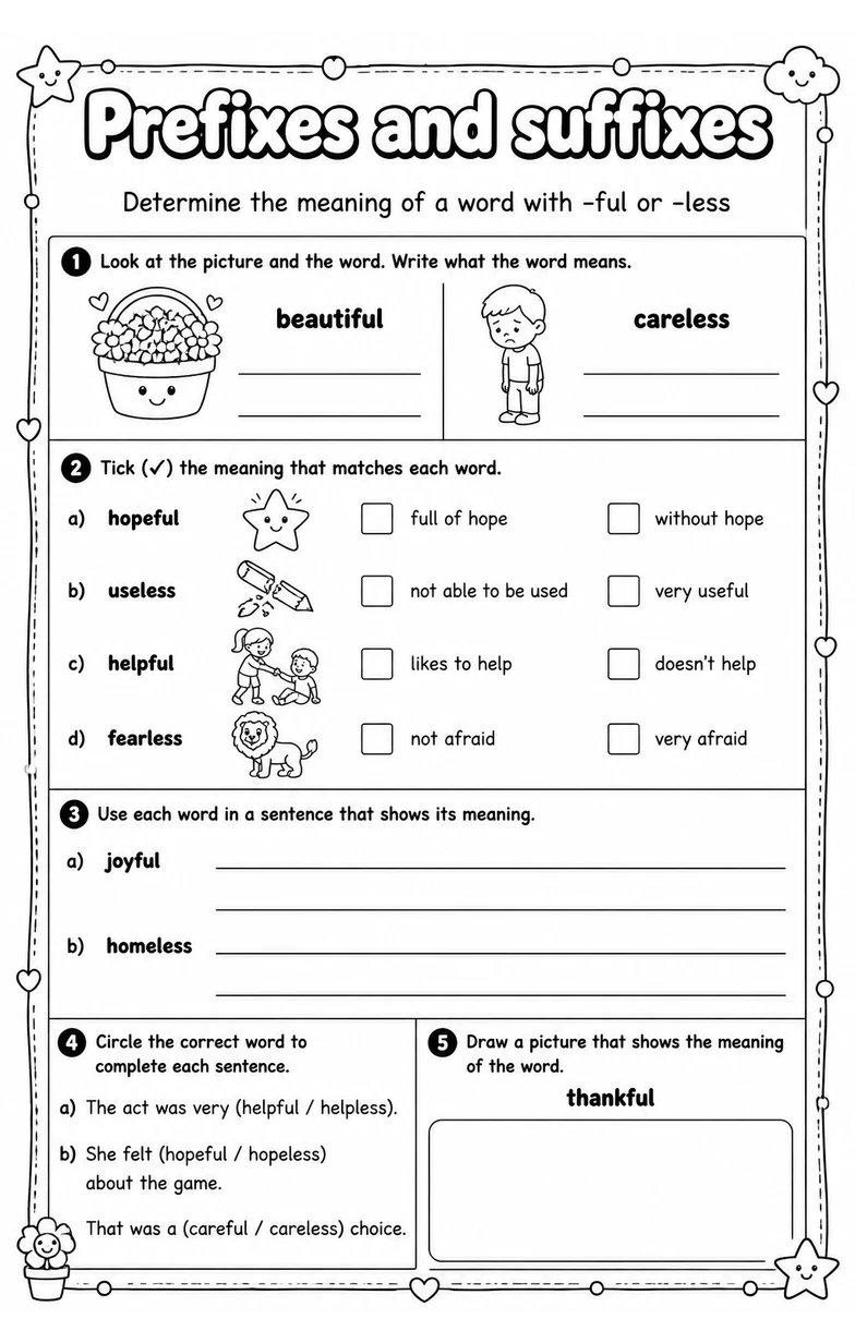 Determine the meaning of a word with -ful or -less
