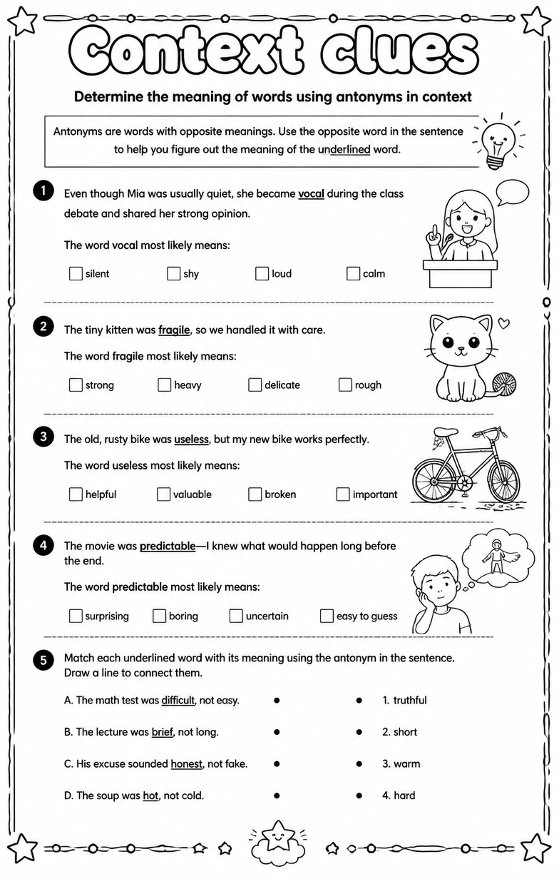 Determine the meaning of words using antonyms in context