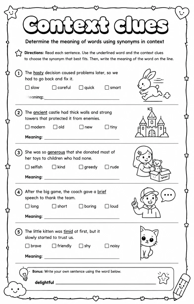 Determine the meaning of words using synonyms in context