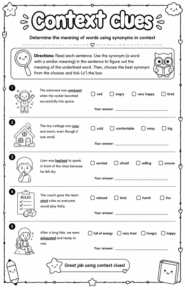 Determine the meaning of words using synonyms in context