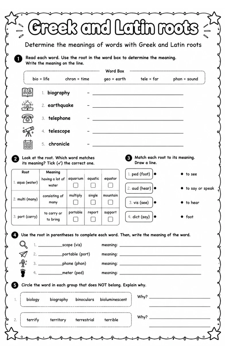 Determine the meanings of words with Greek and Latin roots