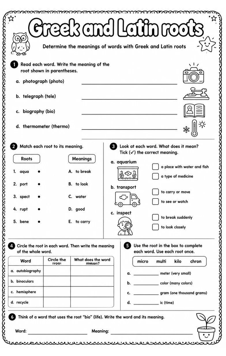 Determine the meanings of words with Greek and Latin roots