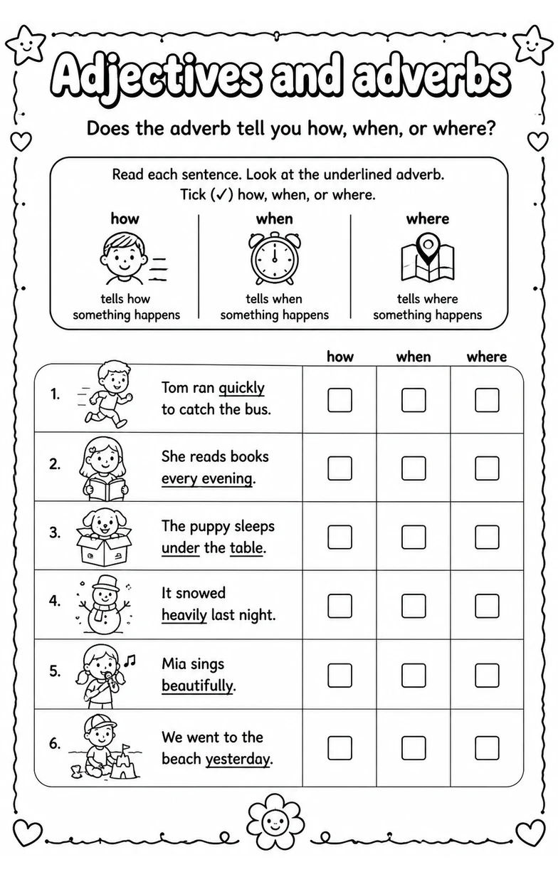 Does the adverb tell you how, when, or where?