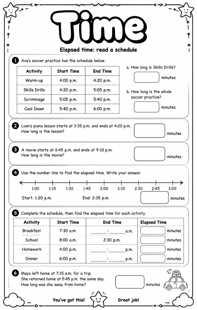 Elapsed time: read a schedule
