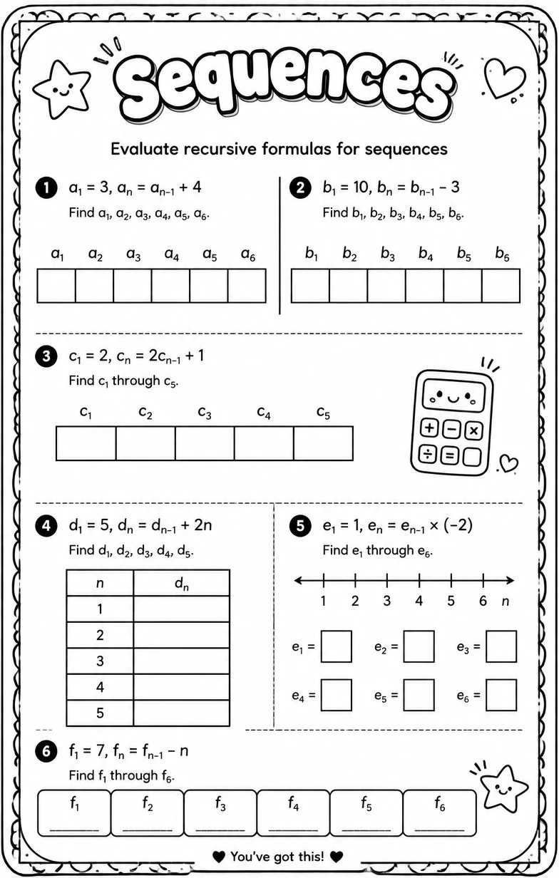 Evaluate recursive formulas for sequences