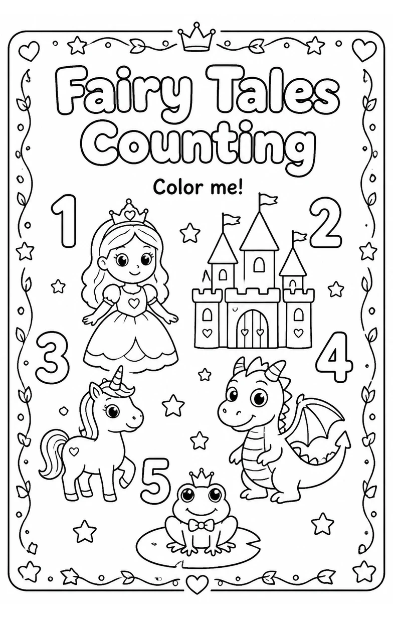 Fairy Tales Counting Coloring Page