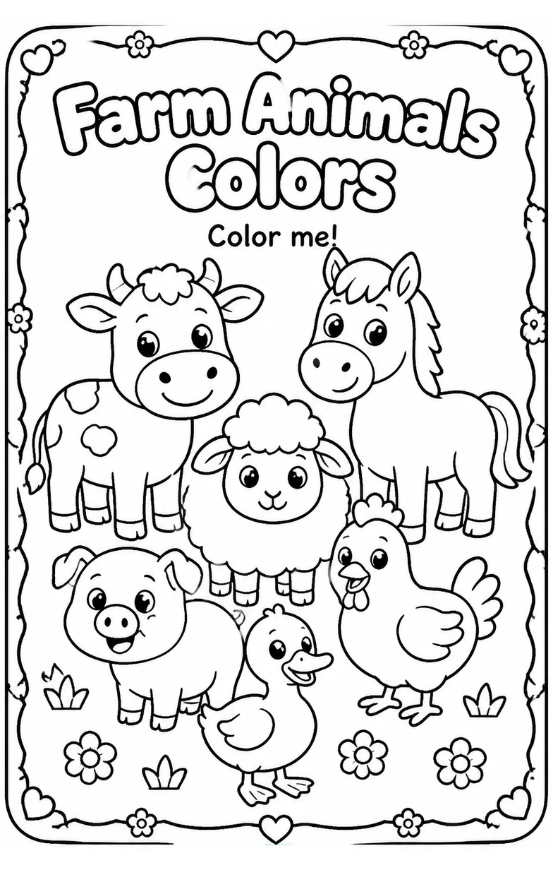 Farm Animals Colors Coloring Page