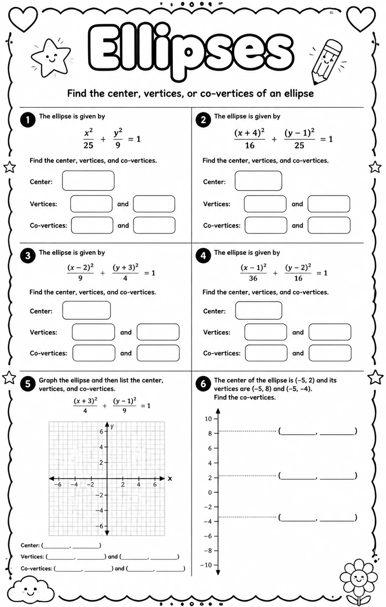 Find the center, vertices, or co-vertices of an ellipse