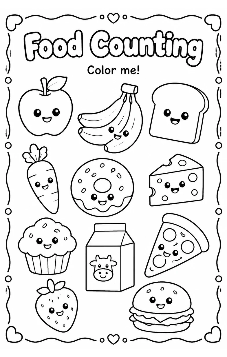 Food Counting Coloring Page