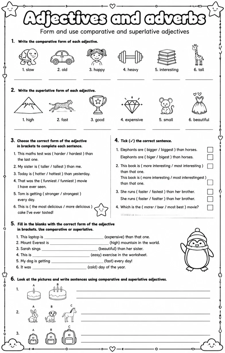 Form and use comparative and superlative adjectives