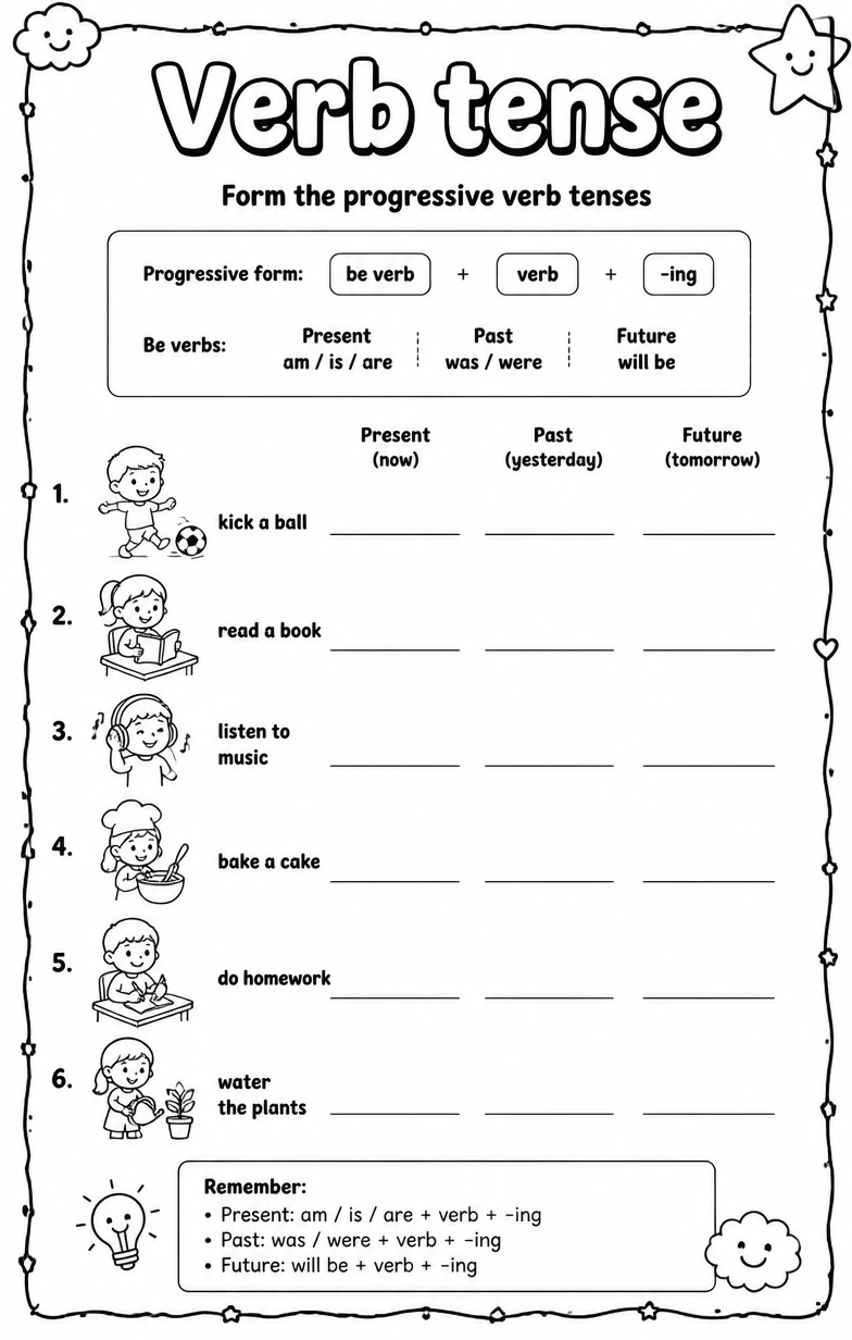 Form the progressive verb tenses