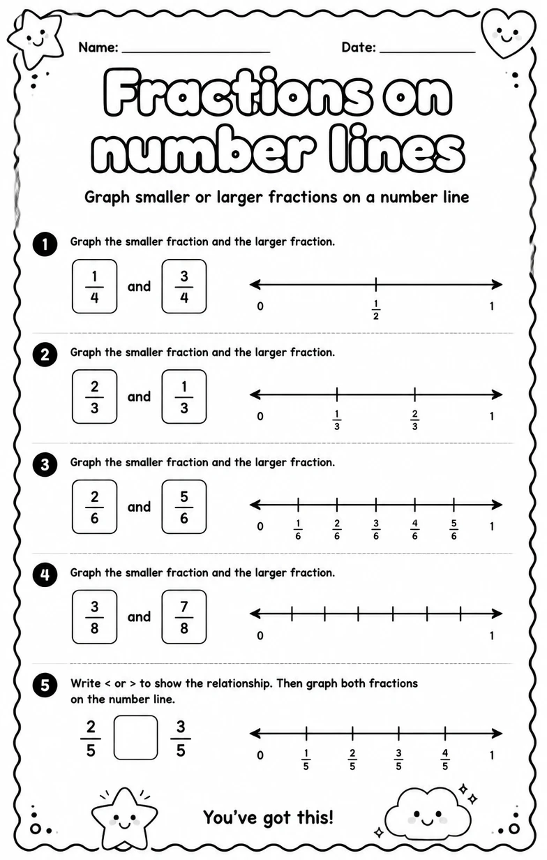 Graph smaller or larger fractions on a number line