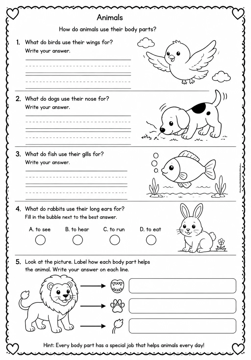 How do animals use their body parts?