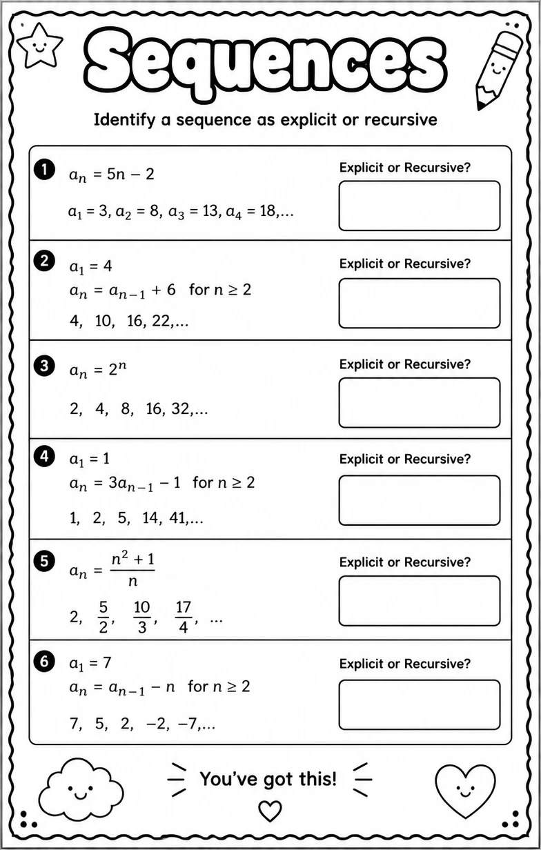 Identify a sequence as explicit or recursive