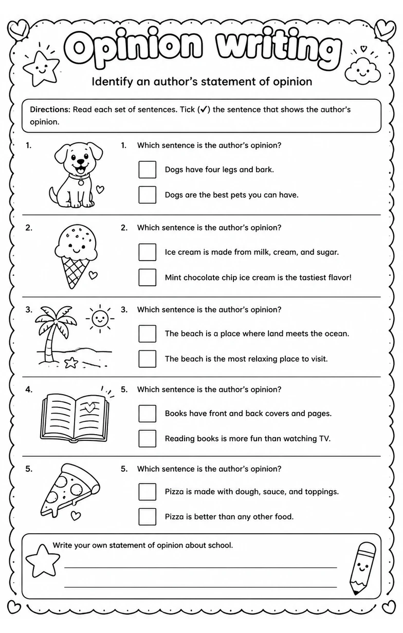 Identify an author's statement of opinion