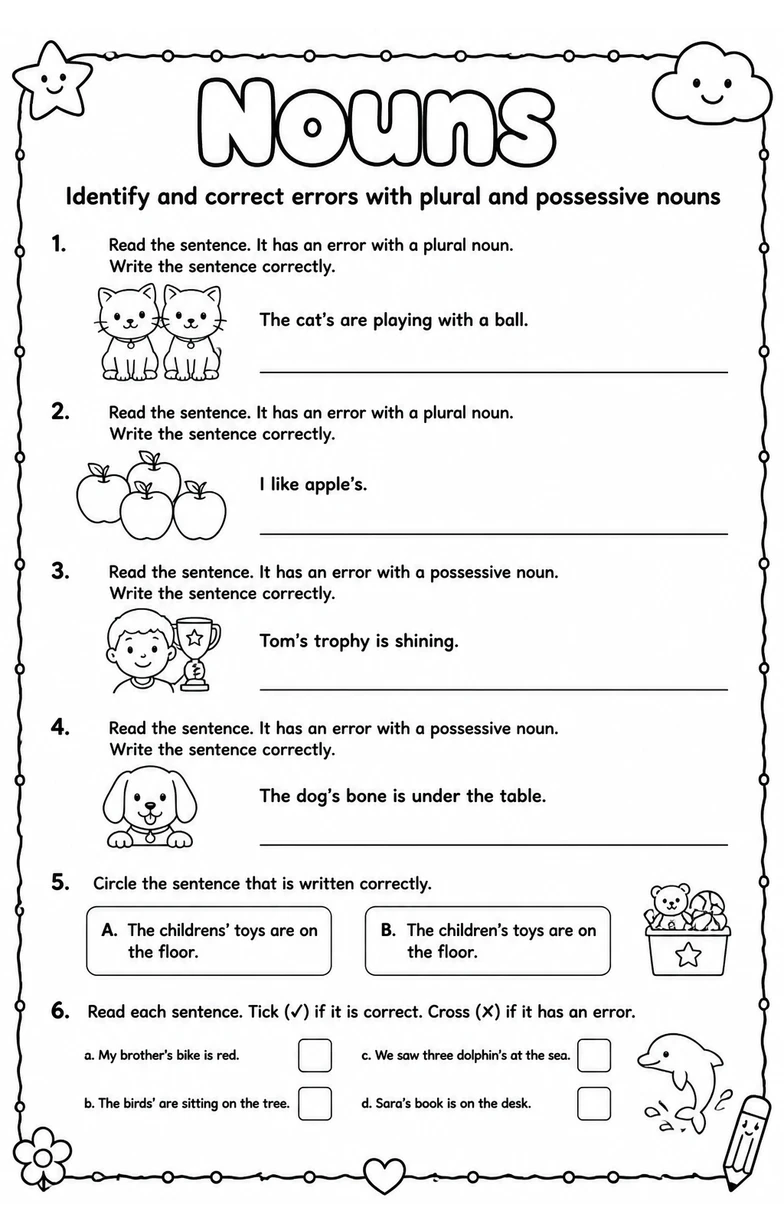 Identify and correct errors with plural and possessive nouns