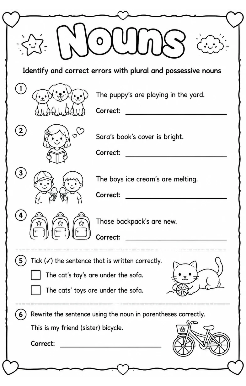 Identify and correct errors with plural and possessive nouns