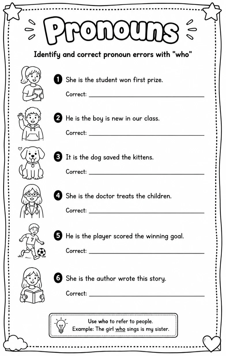 Identify and correct pronoun errors with "who"