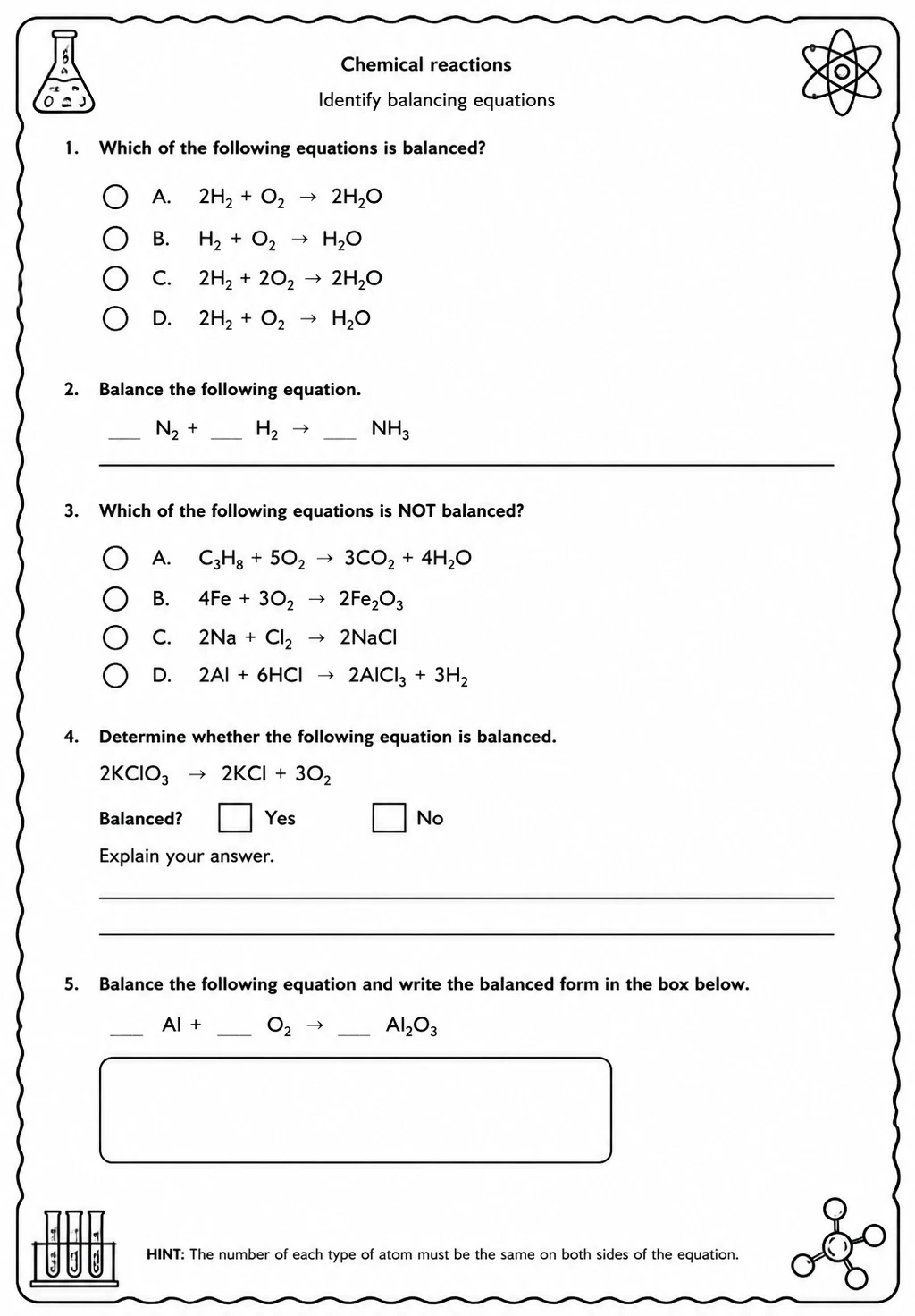 Identify balancing equations