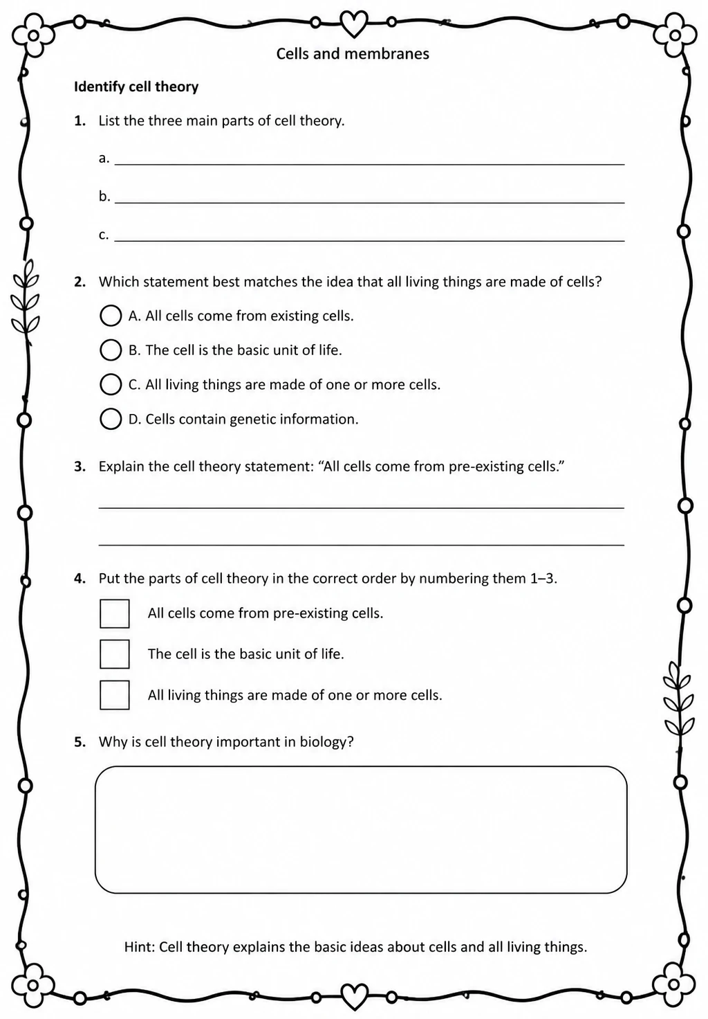 Identify cell theory