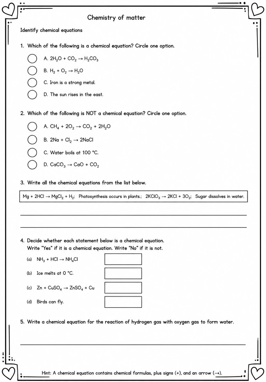 Identify chemical equations