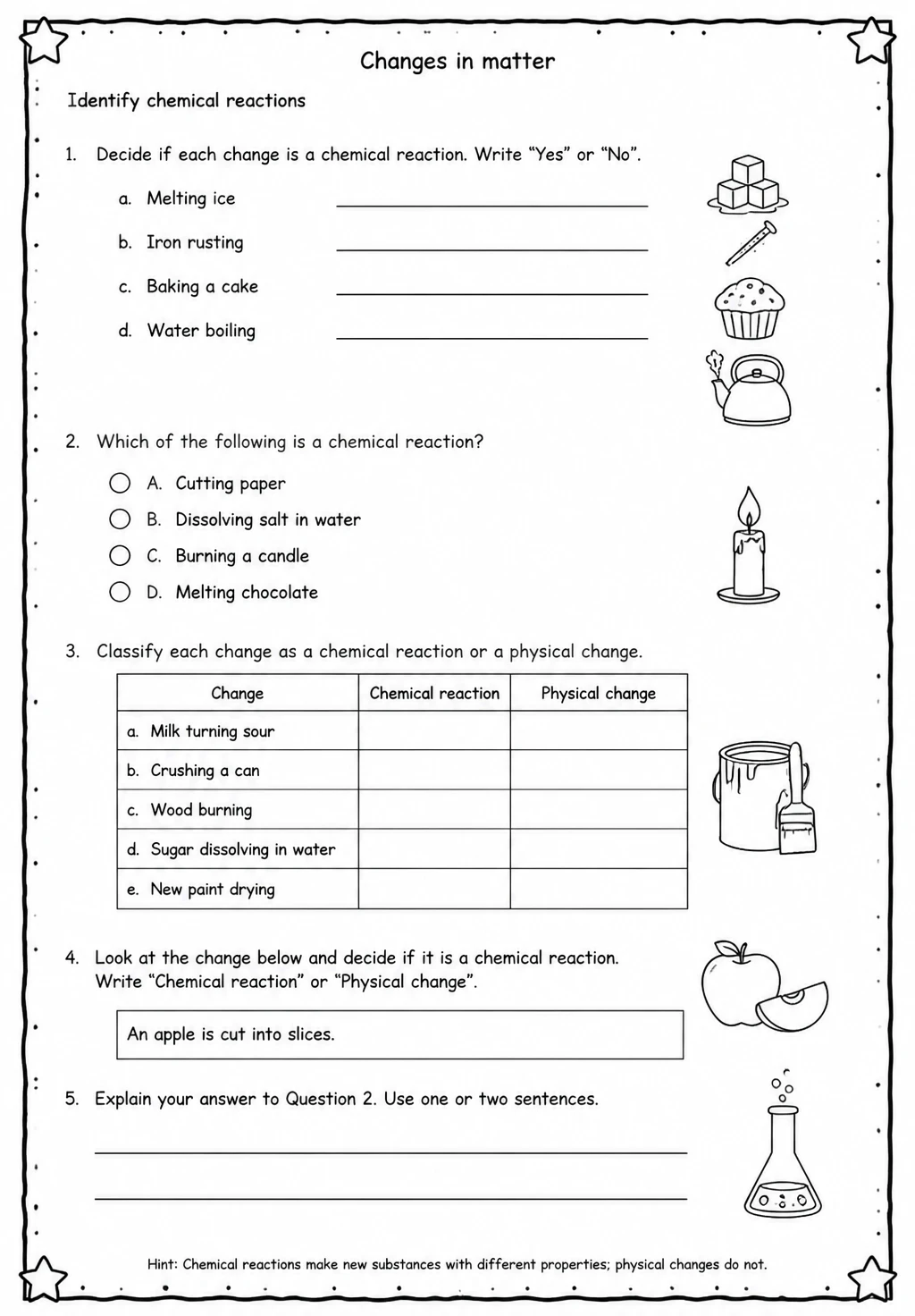 Identify chemical reactions
