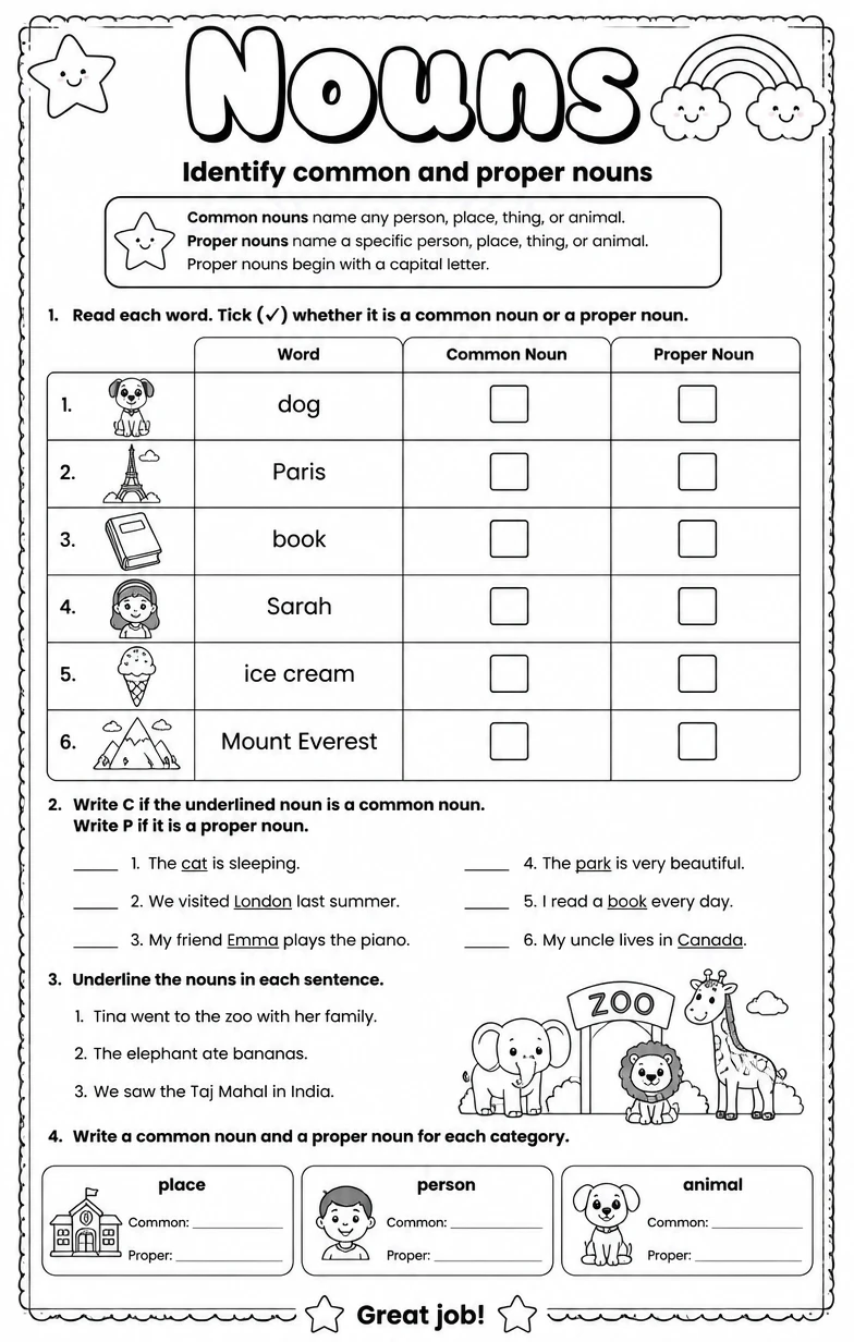 Identify common and proper nouns