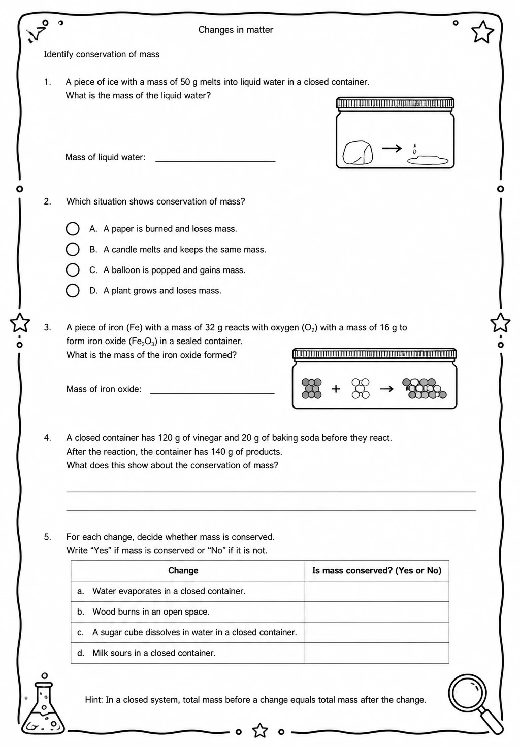 Identify conservation of mass